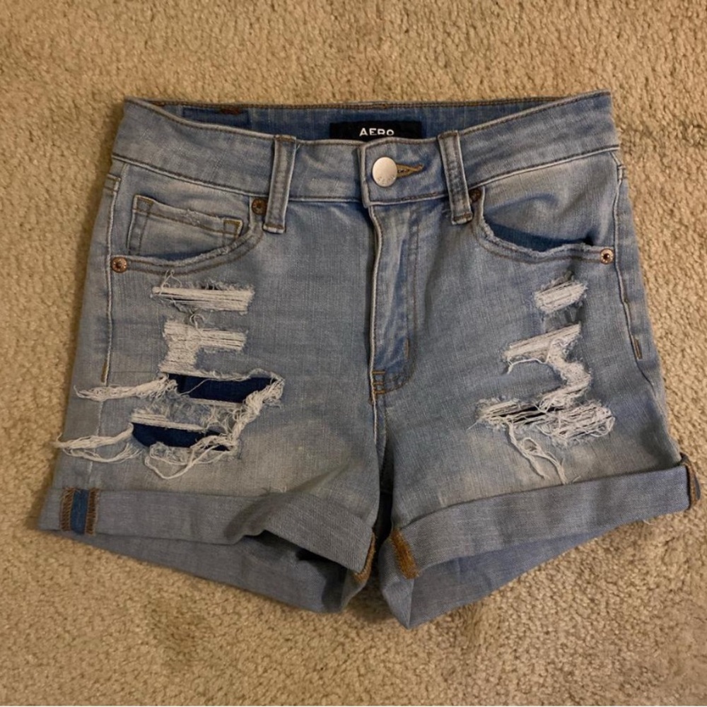 Aeropostale Light Blue Ripped Jean Shorts